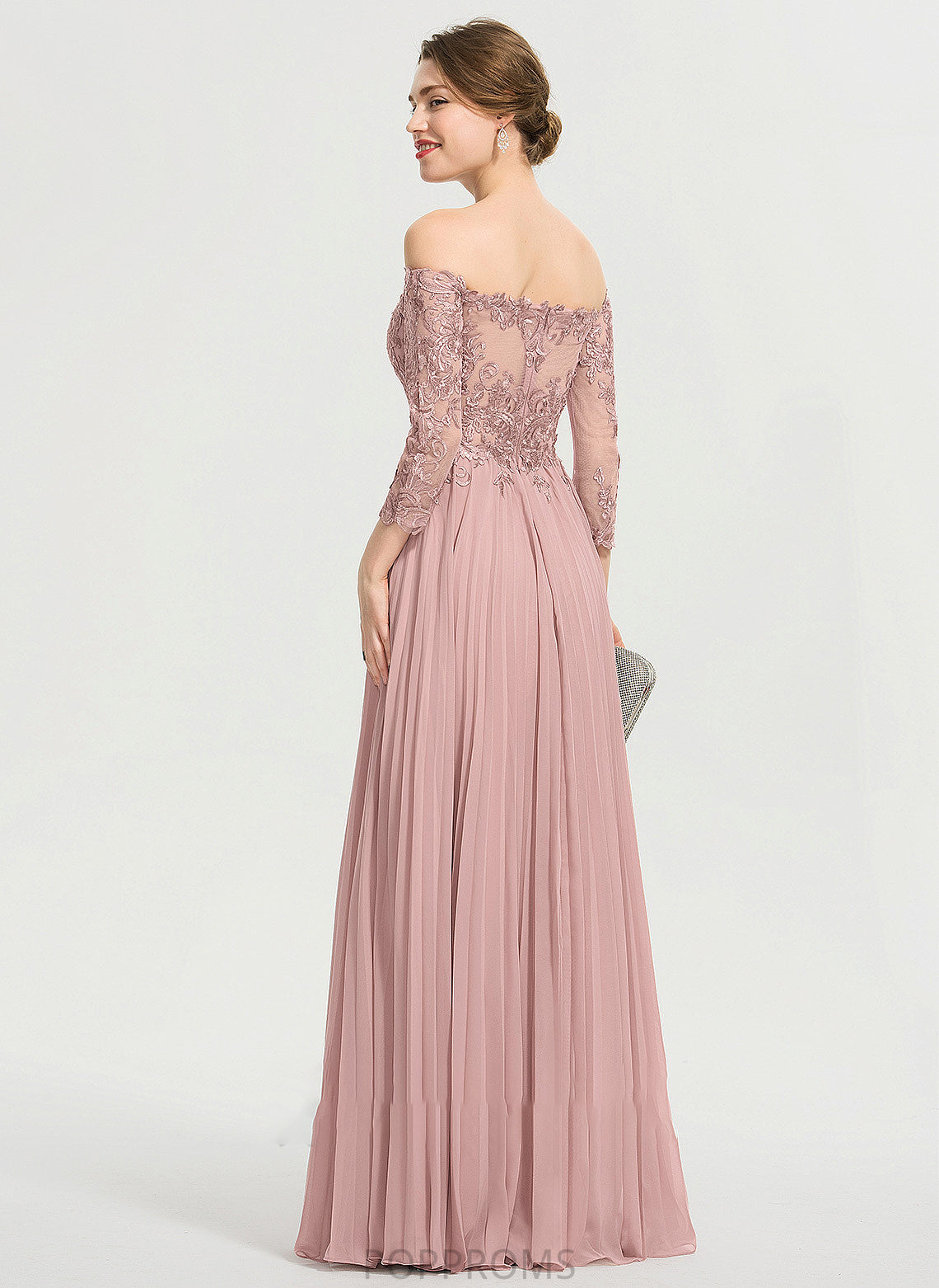 With Chiffon Floor-Length Sequins Pleated Gemma Prom Dresses Off-the-Shoulder Ball-Gown/Princess