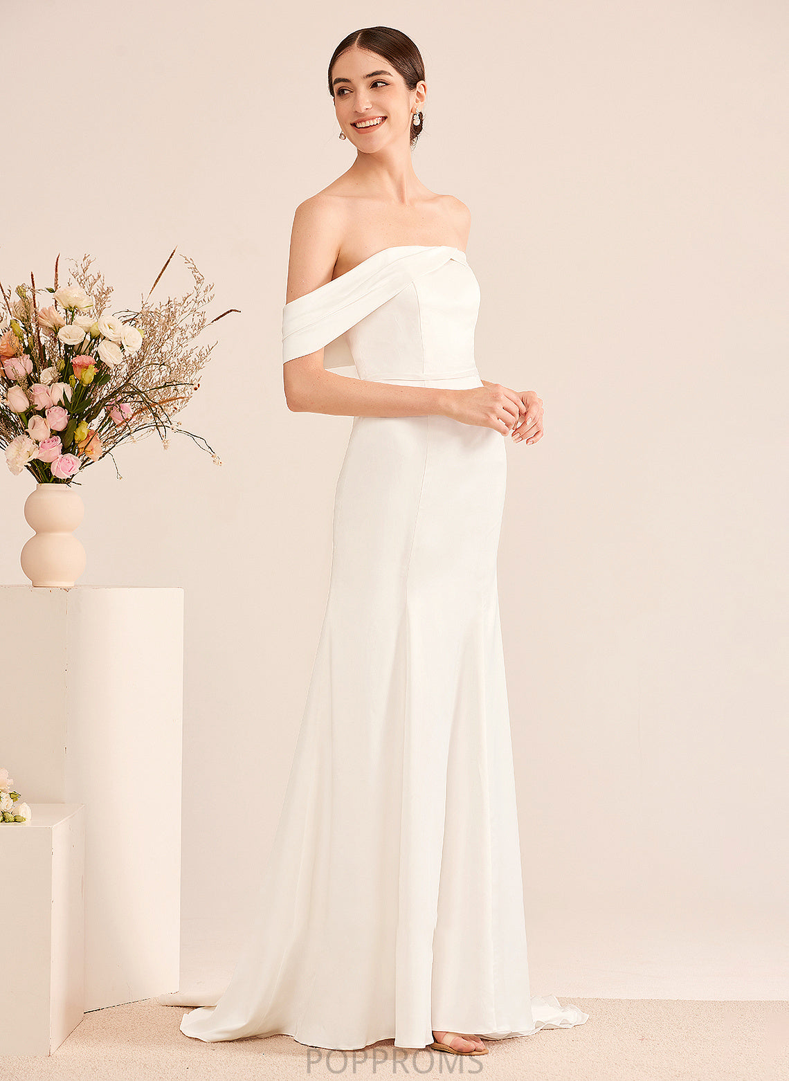 Trumpet/Mermaid Dress Faith Wedding Off-the-Shoulder Wedding Dresses Sweep With Train Ruffle