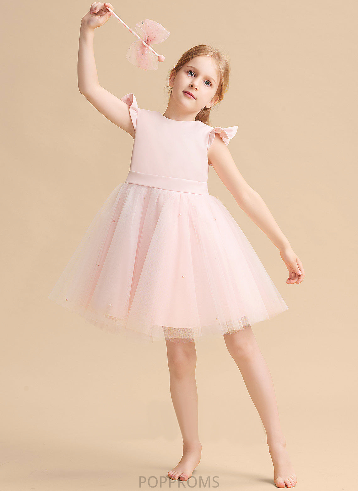 Girl - Flower Girl Dresses Neck Knee-length A-Line Flower Tulle Sleeveless With Dress Ruffles/Beading/Bow(s) Scoop Kayla