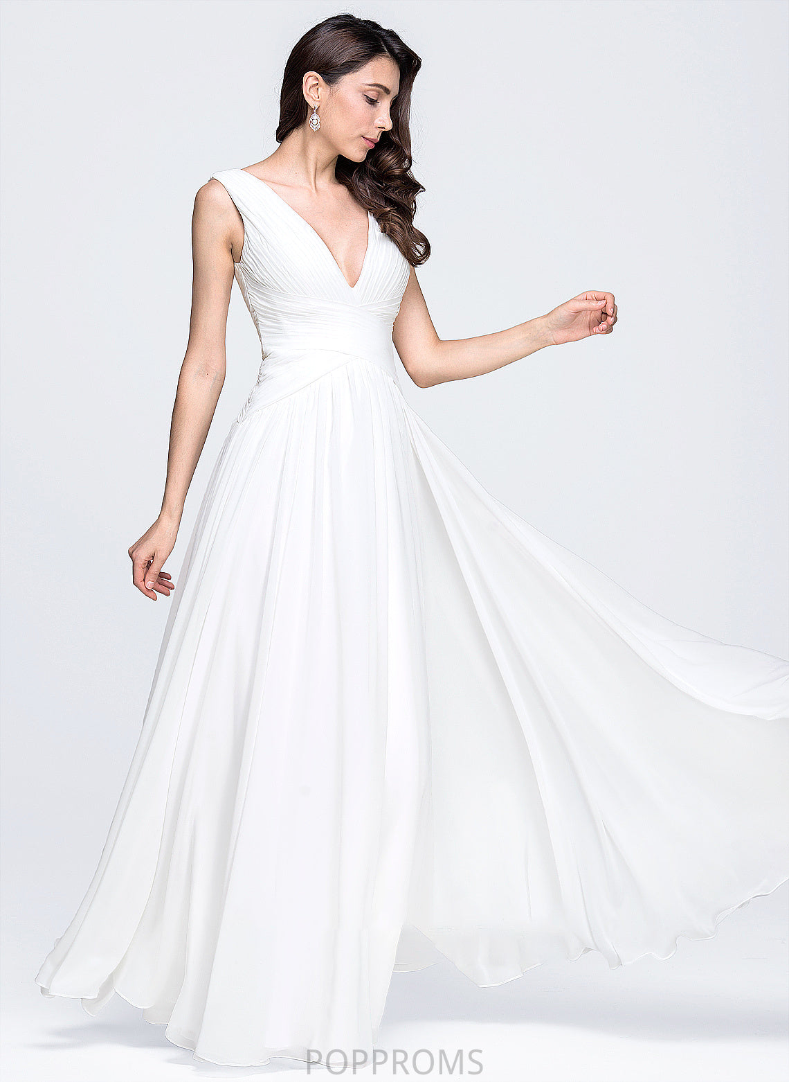 Wedding A-Line V-neck Ruffle Chiffon Jocelyn Floor-Length Wedding Dresses With Dress