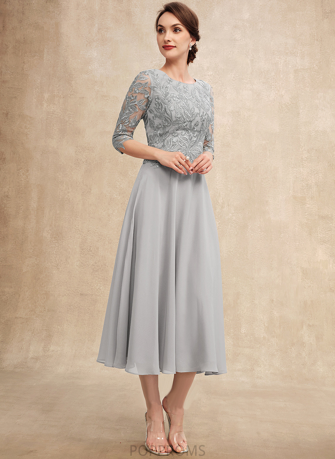 Chiffon Susie the Sequins of Dress A-Line With Tea-Length Neck Mother Bride Lace Mother of the Bride Dresses Scoop