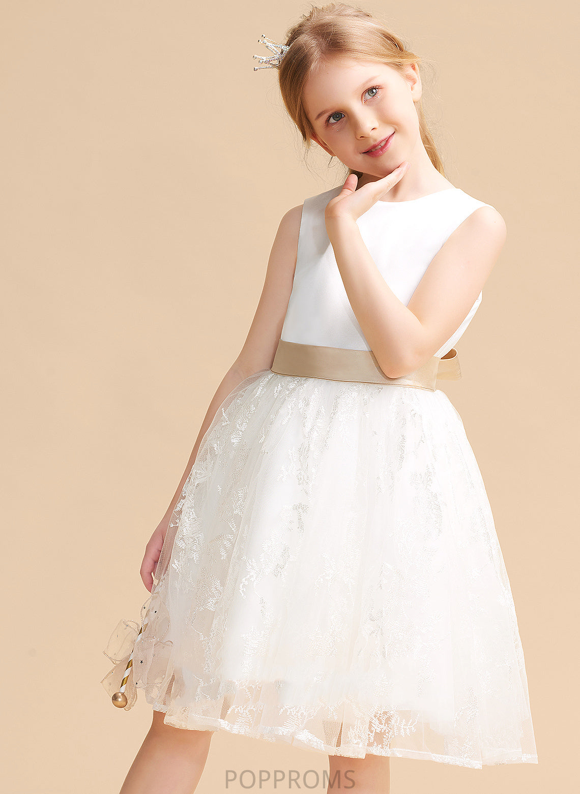 Flower Girl Dresses Scoop Sleeveless - A-Line/Princess Flower Satin/Lace Girl Neck Knee-length Sash With Dress Alissa