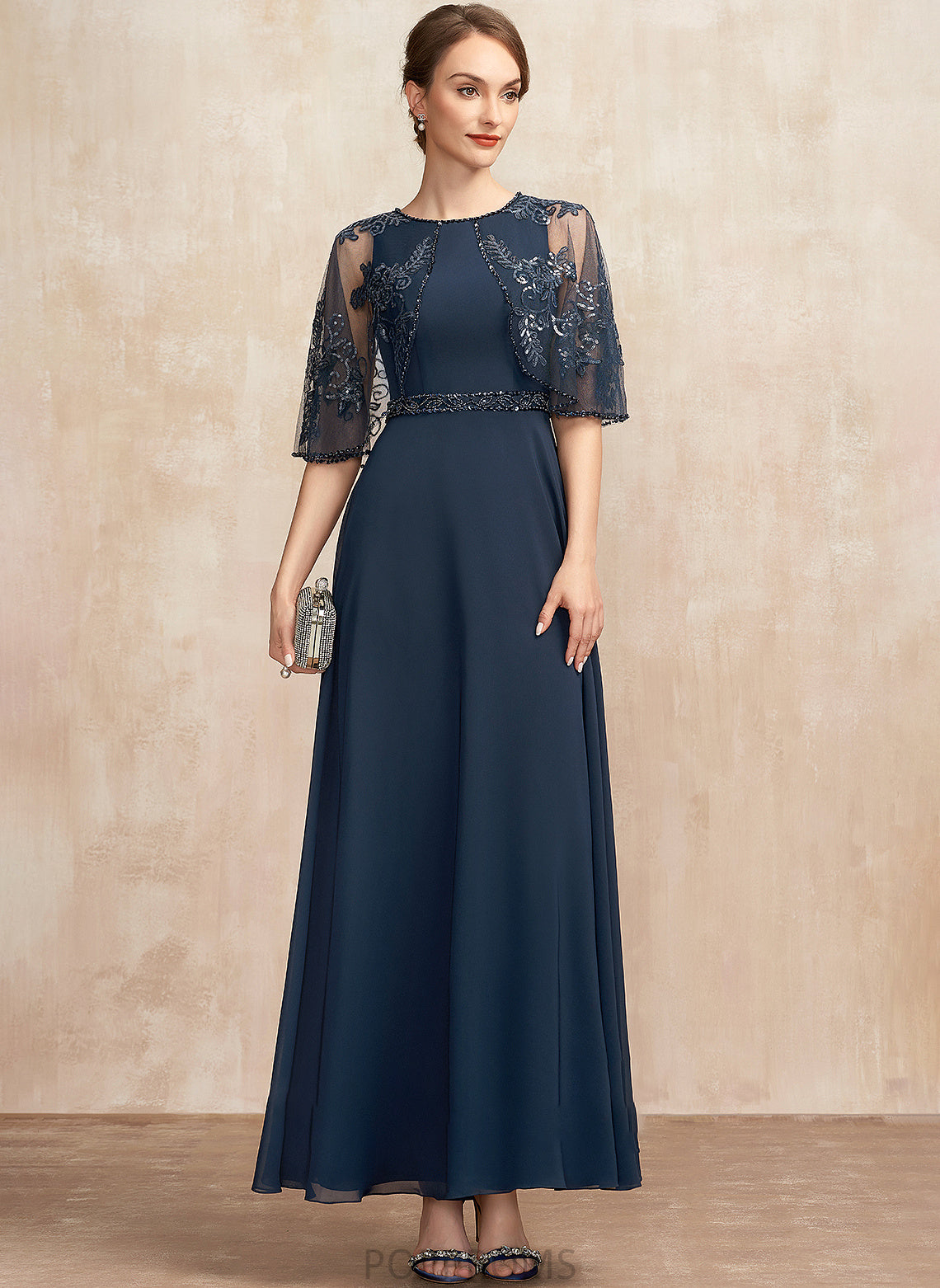 Mother of the Bride Dresses Beading Ankle-Length the Dress Scoop Bride of With A-Line Mother Chiffon Kaya Lace Sequins Neck