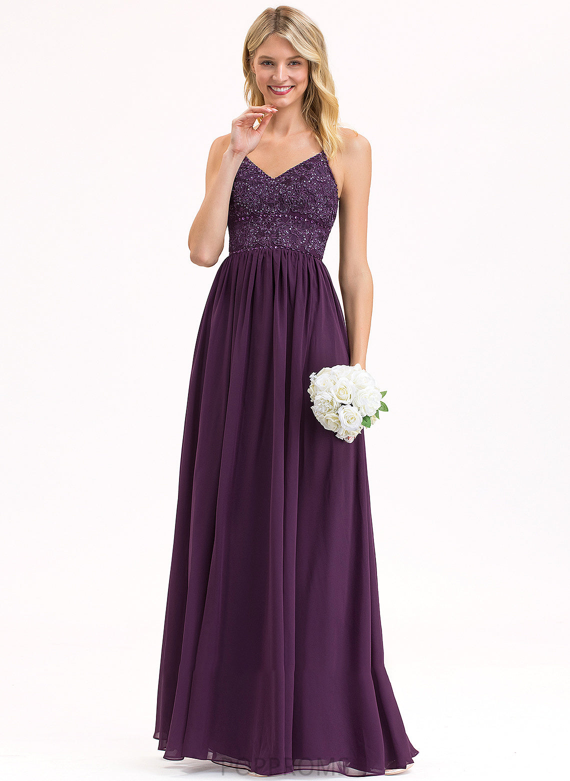 Sequins Fabric Silhouette Beading Neckline Length Floor-Length Embellishment A-Line V-neck Anabel Sleeveless Bridesmaid Dresses