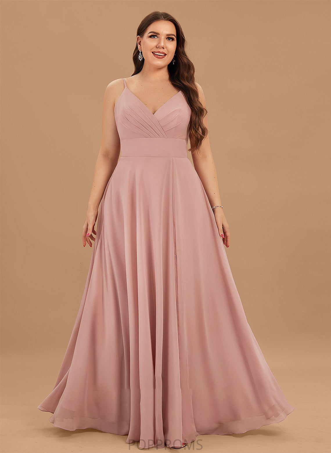 V-neck A-Line With Ruffle Pockets Chiffon Philippa Prom Dresses Floor-Length