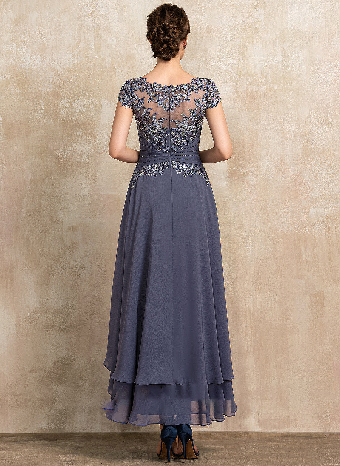 Taniyah A-Line Mother of the Dress Beading Mother of the Bride Dresses With Asymmetrical Bride Chiffon Scoop Neck Lace