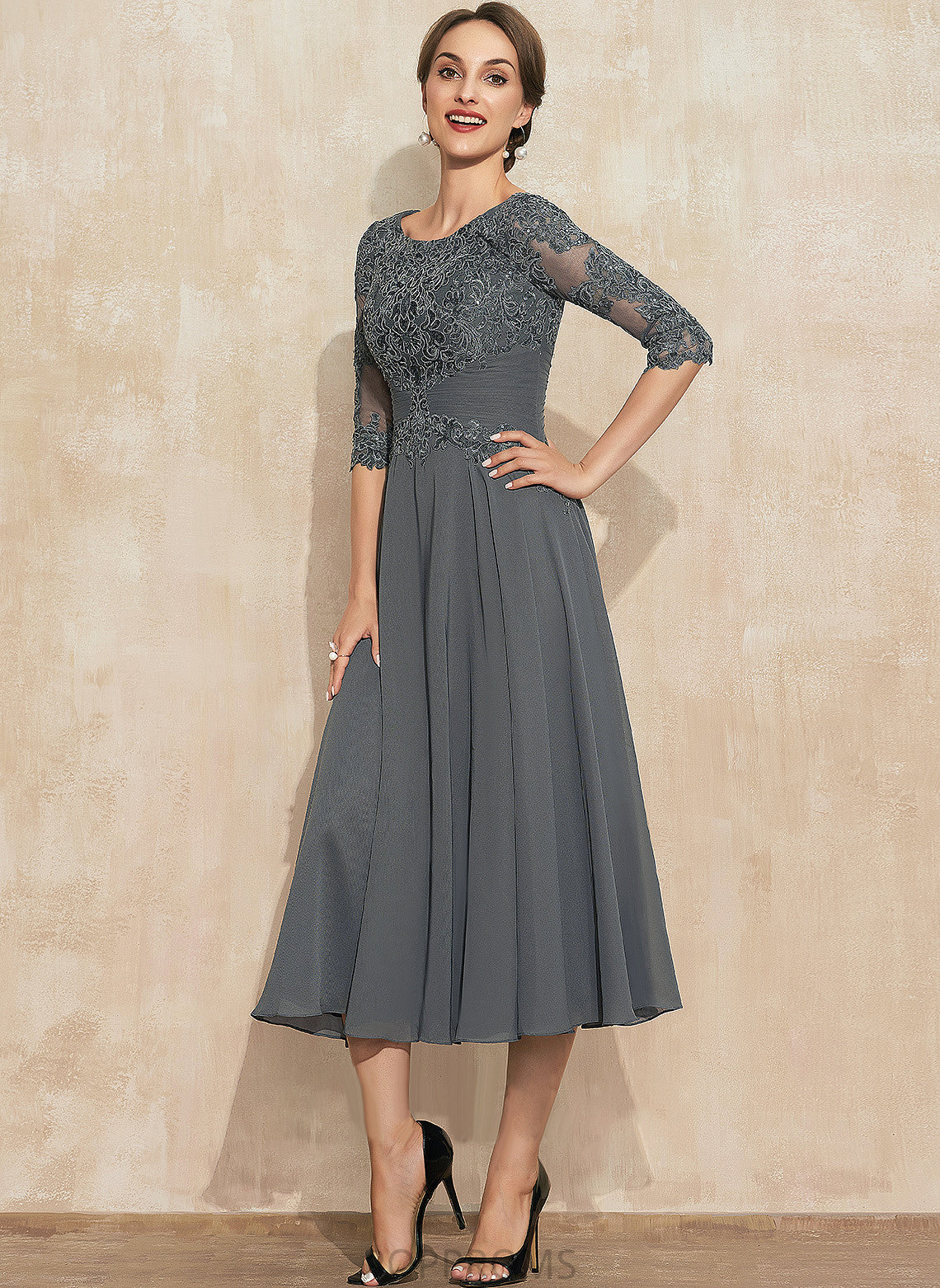 Sequins Tea-Length Lace With of Chiffon Dress the Athena Mother of the Bride Dresses Neck A-Line Bride Mother Scoop