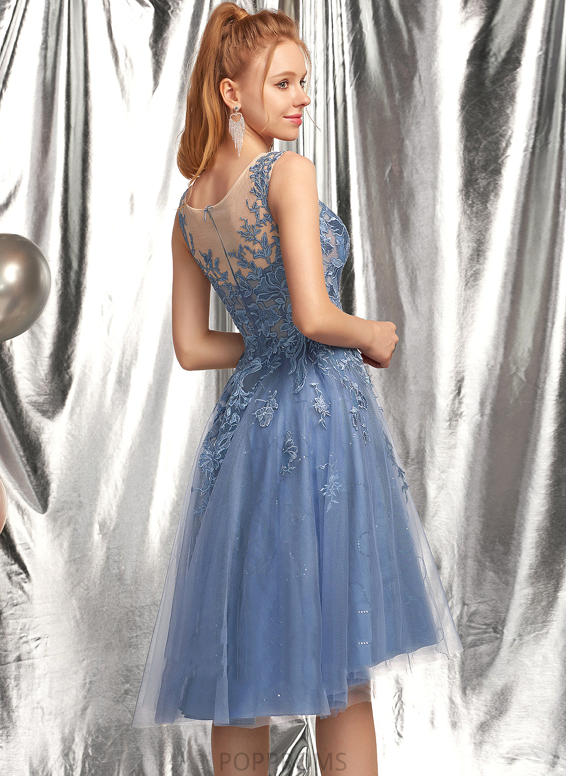 Asymmetrical Homecoming Dresses Homecoming Sherry Dress A-Line With Tulle Lace Scoop Neck Sequins