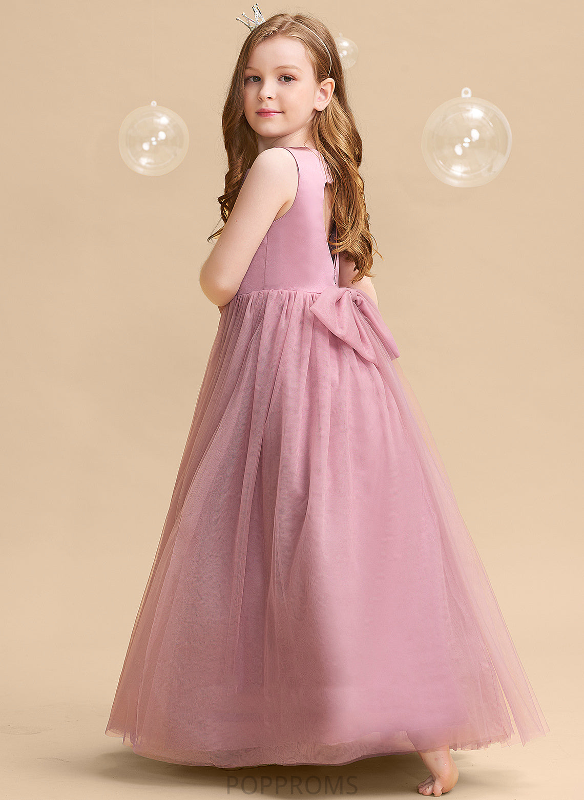 With Ball-Gown/Princess Scoop Evelyn Tulle Hole - Dress Flower Girl Dresses Neck Sleeveless Bow(s)/Back Flower Girl Floor-length