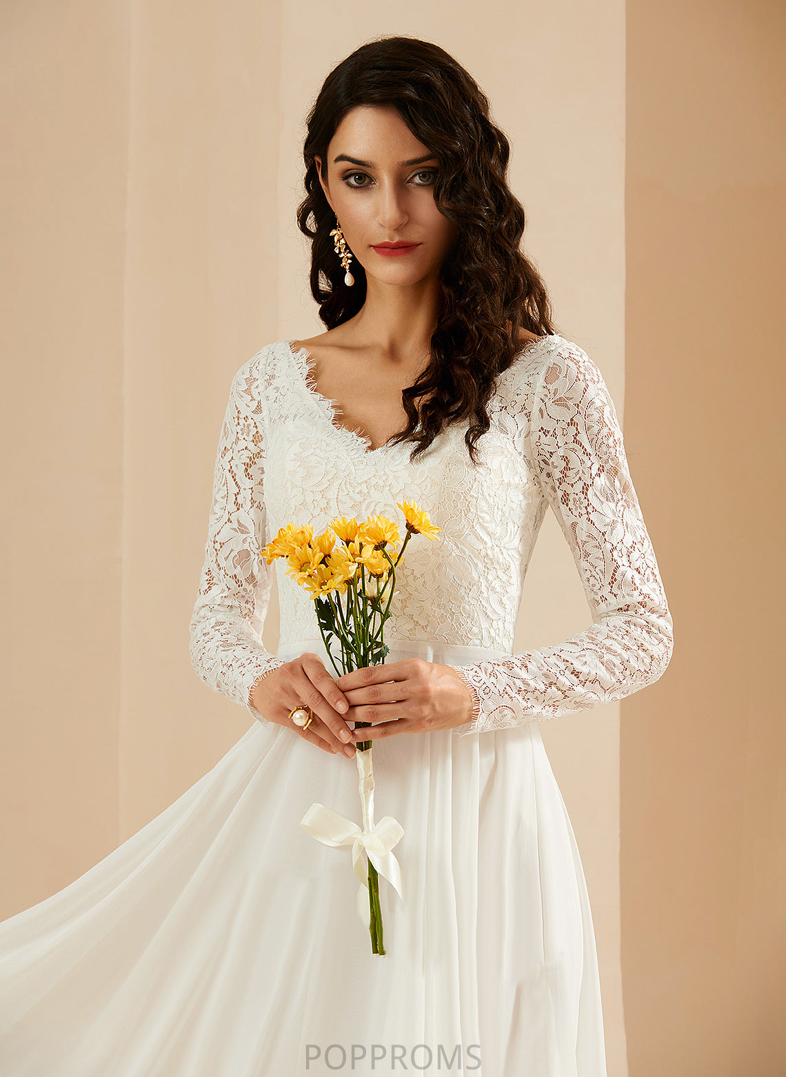 V-neck Train Dress Chiffon With Wedding Dresses Kamora Lace Sweep Wedding A-Line