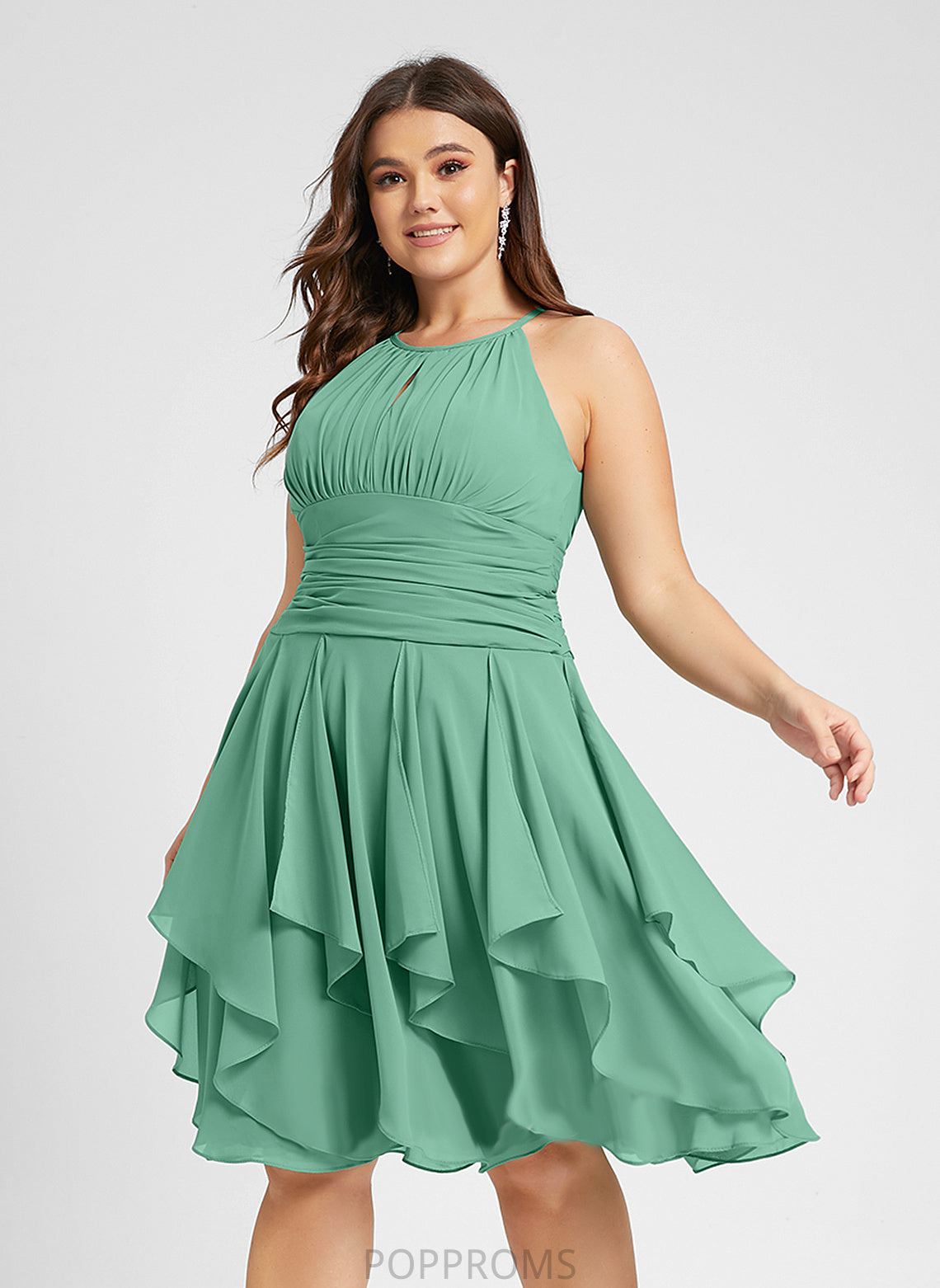 Knee-Length Cocktail Dress Scoop Cascading Chiffon A-Line Cocktail Dresses Ruffle Ruffles Lindsey With Neck