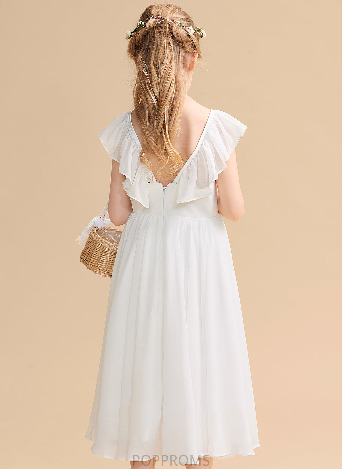 Flower Girl Dresses Sleeveless Chiffon/Satin Tea-length Dress Girl Flower - A-Line V-neck Madilyn