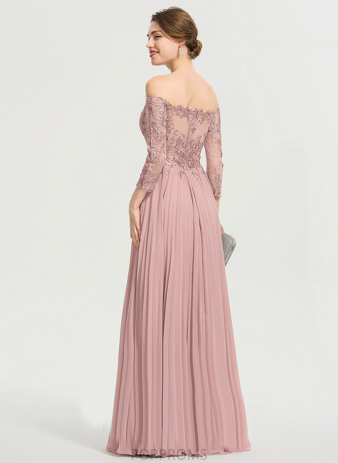 Diya Floor-Length Prom Dresses Ball-Gown/Princess Off-the-Shoulder With Pleated Chiffon Sequins Lace