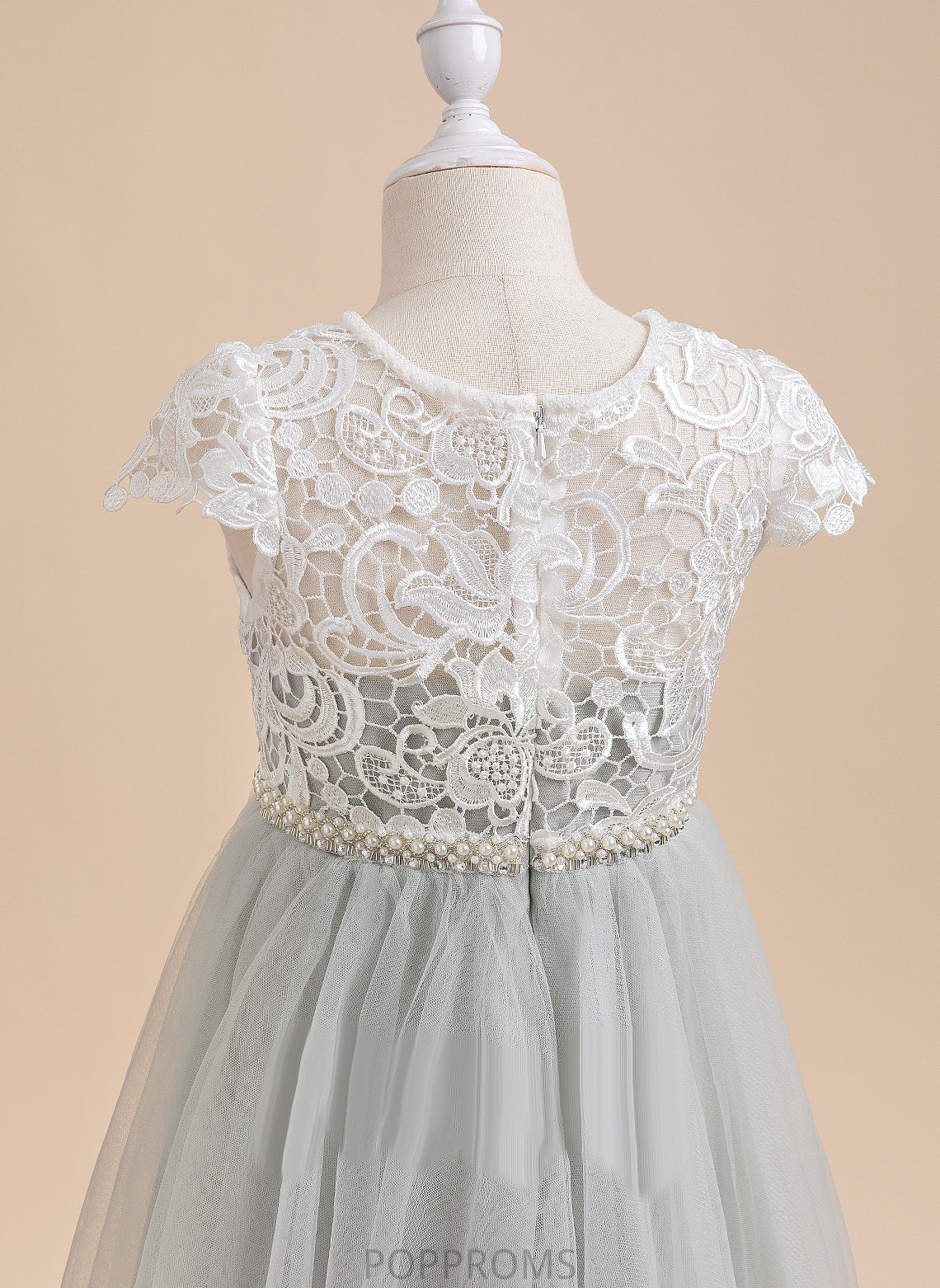 Neck With Miriam Sleeves Tulle A-Line Flower Dress - Girl Lace/Beading/Sequins Short Scalloped Flower Girl Dresses Knee-length