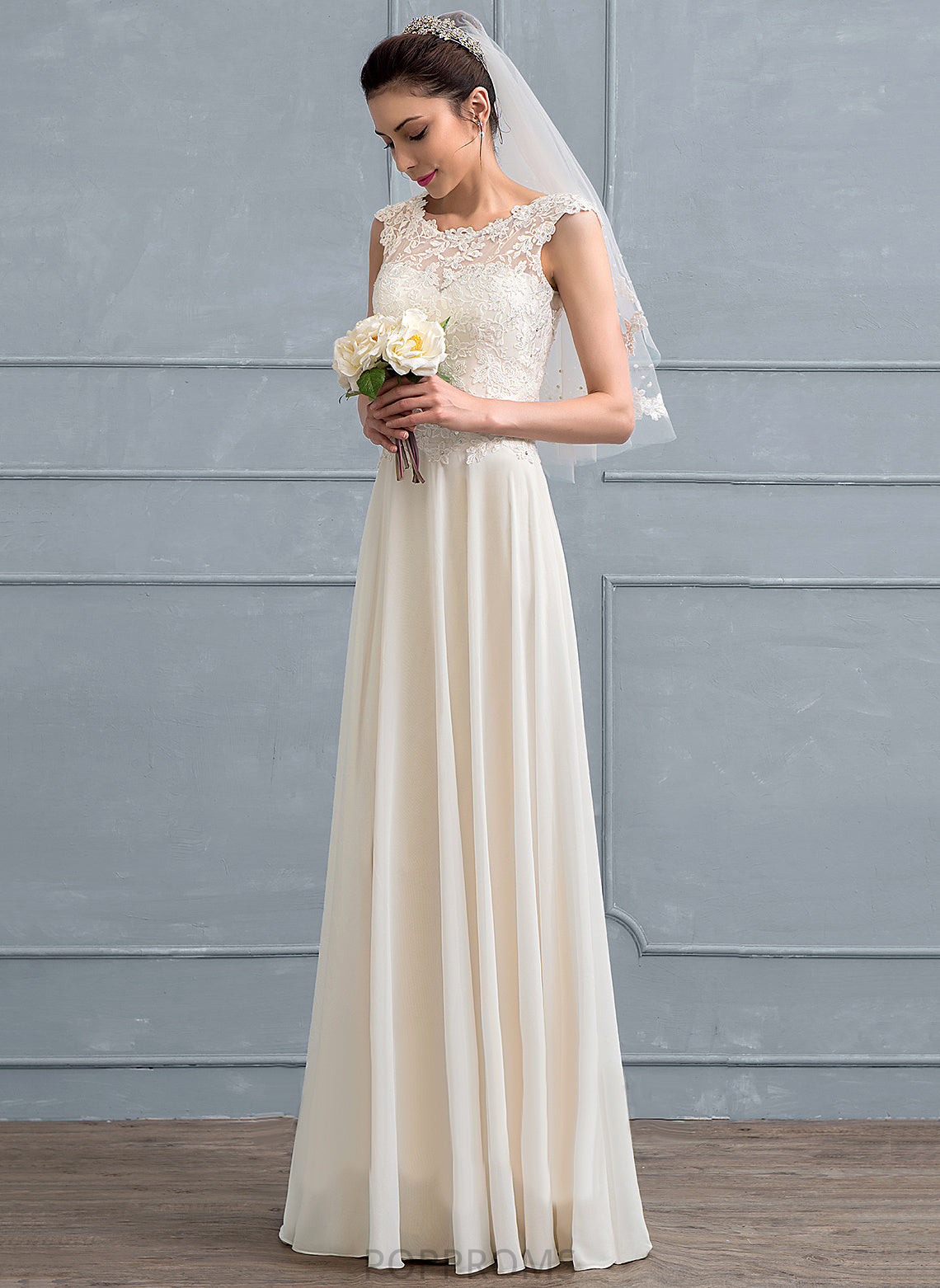 Beading Scoop Floor-Length A-Line With Lace Kendra Sequins Wedding Dresses Dress Wedding Neck Chiffon