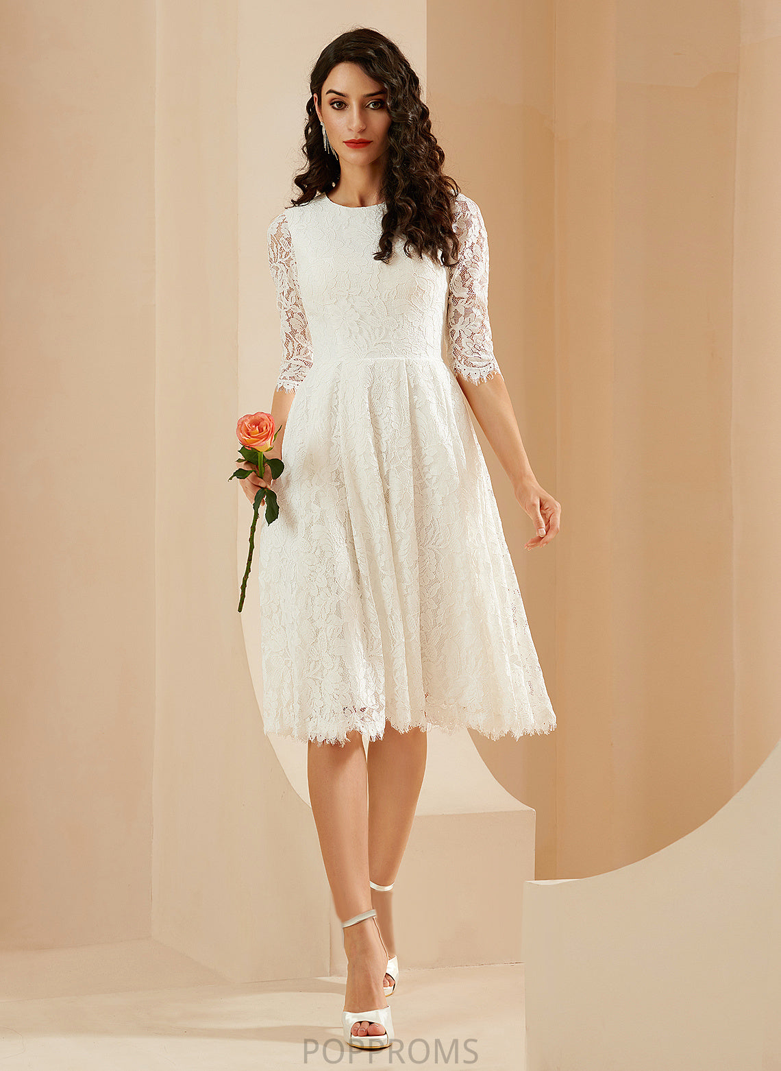 Lace Dress Wedding Knee-Length Wedding Dresses Scoop A-Line Camilla