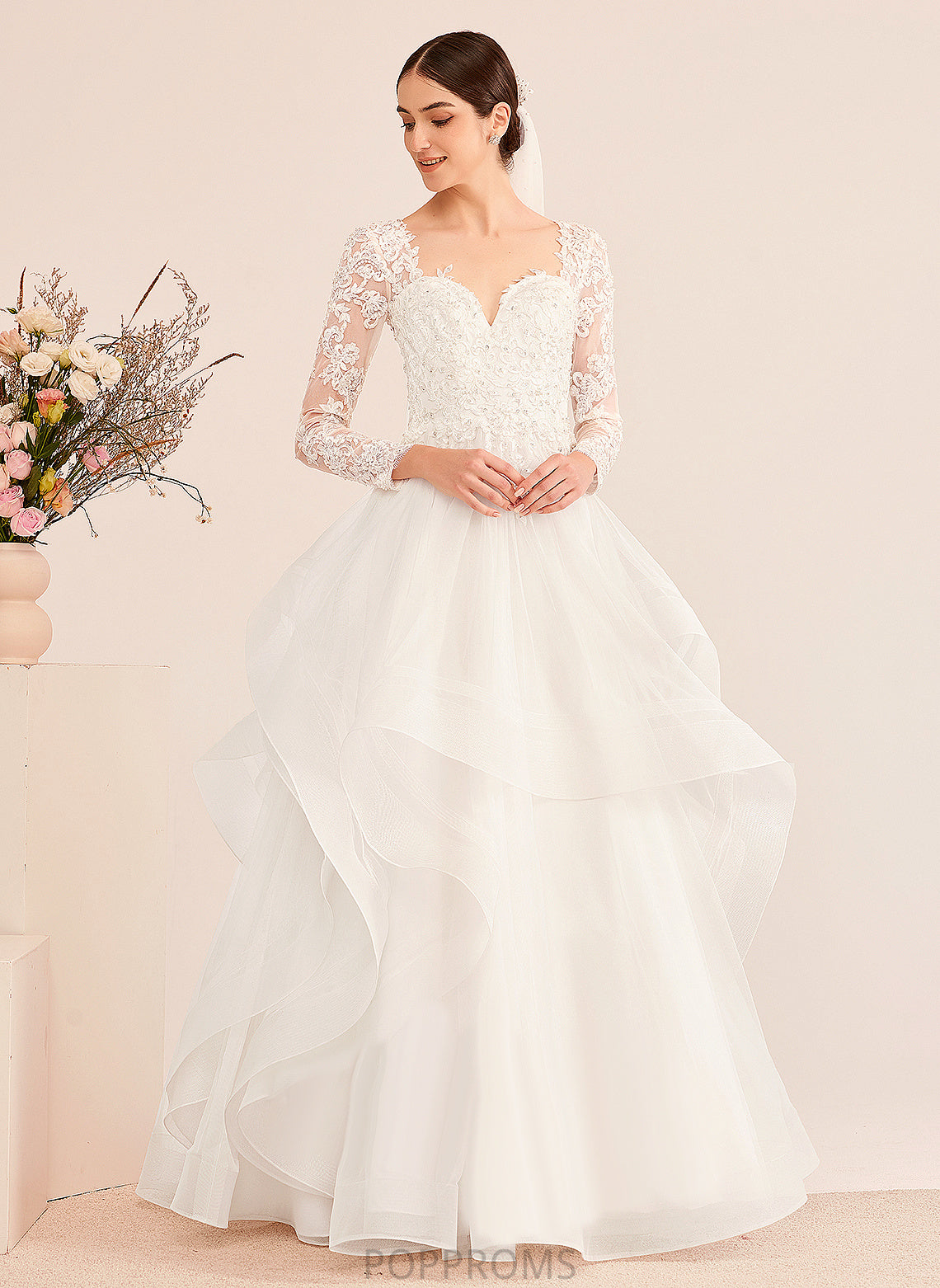 Lace Tulle V-neck Wedding Kasey With Sequins Dress Floor-Length Wedding Dresses Beading Ball-Gown/Princess