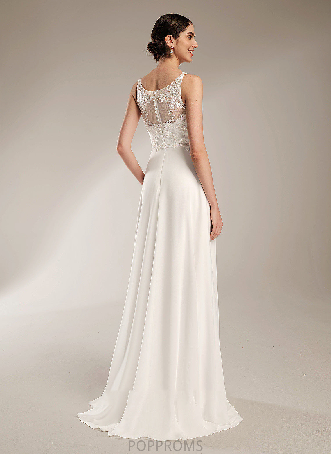 A-Line Wedding Sweep Dress Illusion Amelie Sequins Wedding Dresses Train With Lace