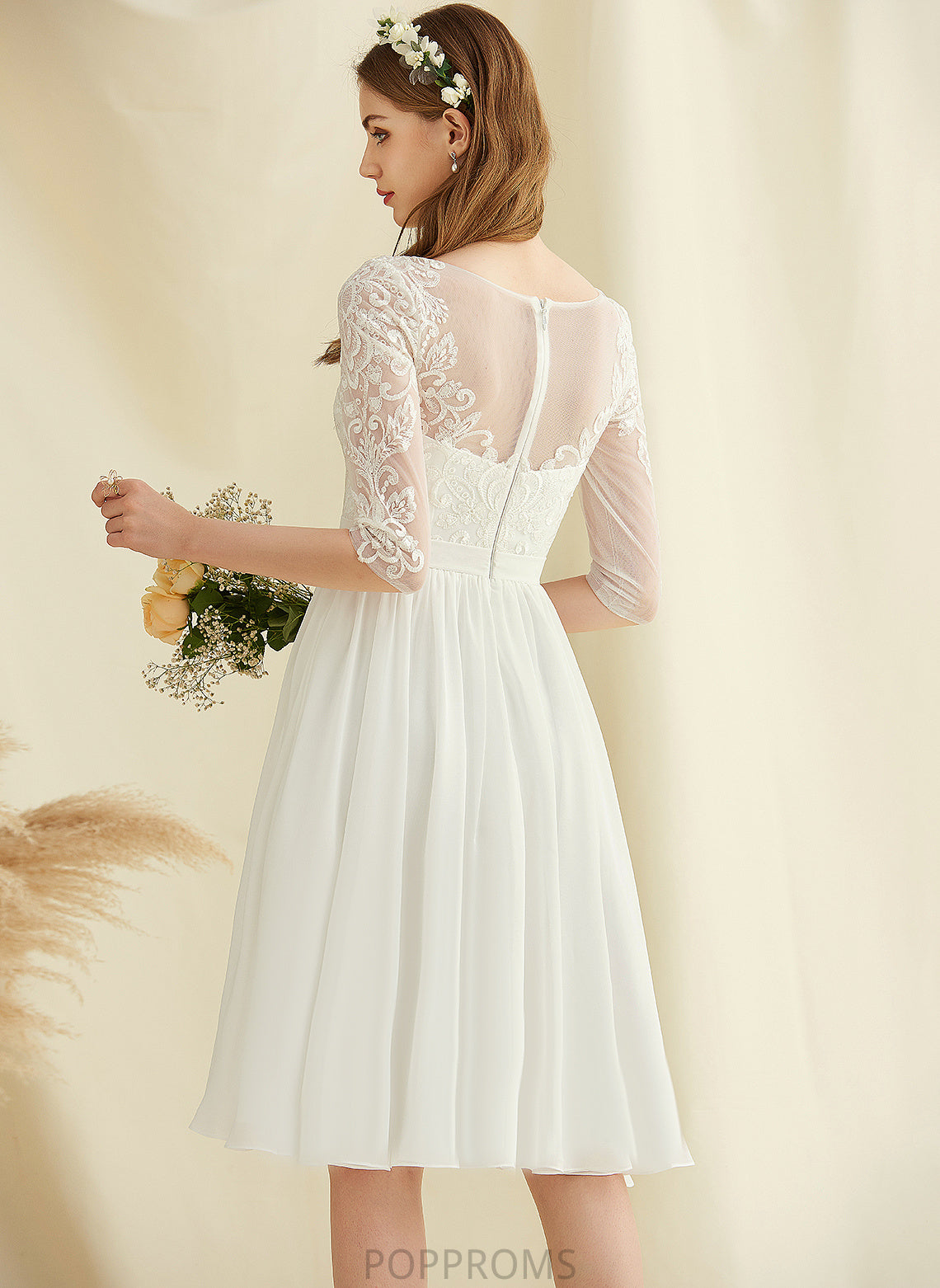 Dress Wedding Dresses Chiffon Lace With Scoop Sloane Knee-Length A-Line Sequins Wedding