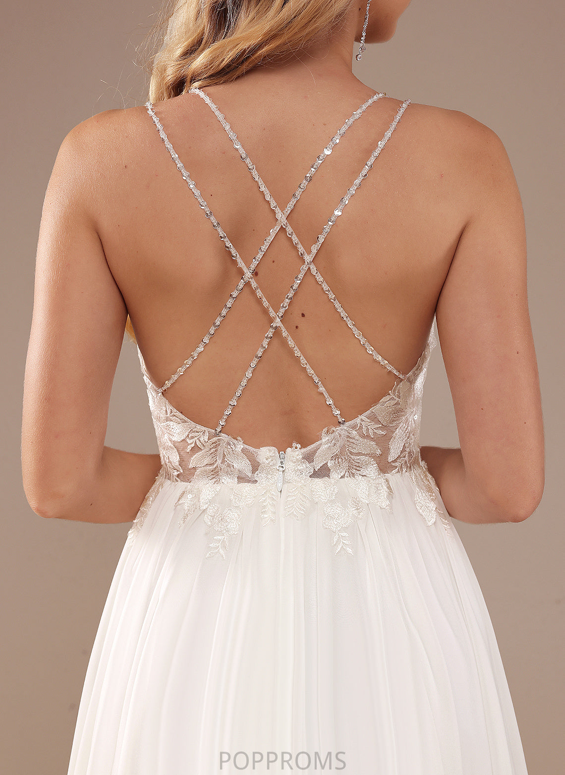 A-Line Dress V-neck Wedding Dresses Train Lace Alivia Sequins Wedding Chiffon Sweep With Beading