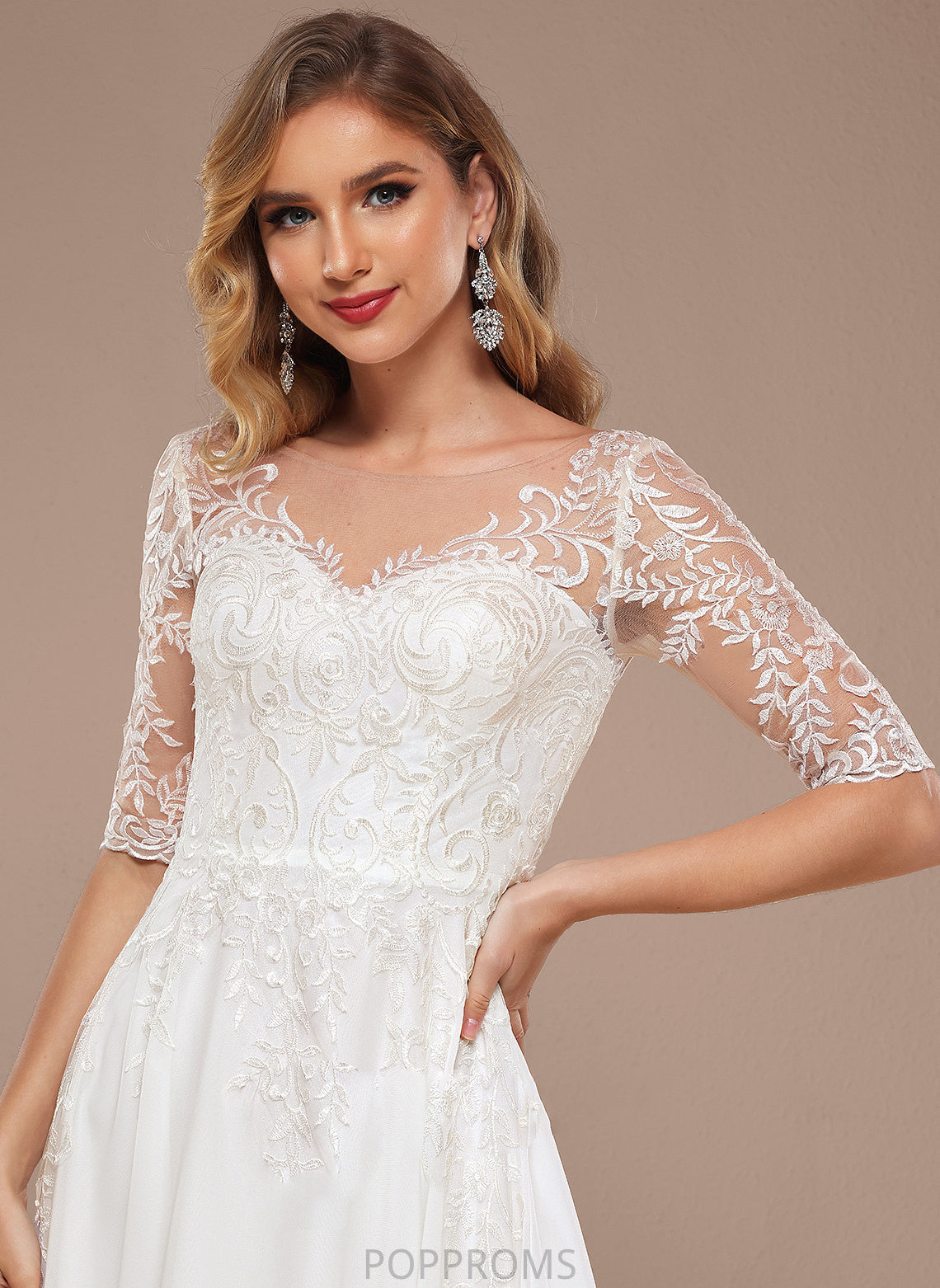 Floor-Length Wedding Dresses Corinne Lace A-Line Wedding V-neck Dress Chiffon