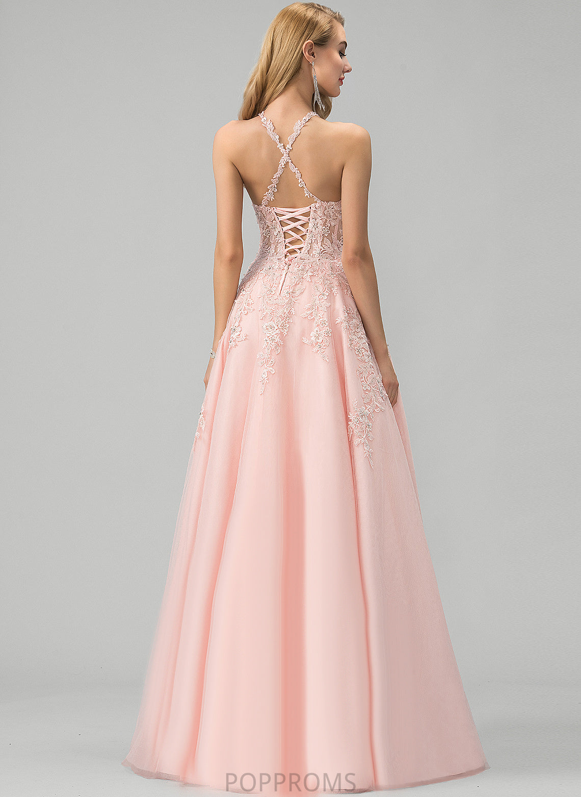 With Sequins Ball-Gown/Princess Beading Elaina Floor-Length Scoop Tulle Prom Dresses