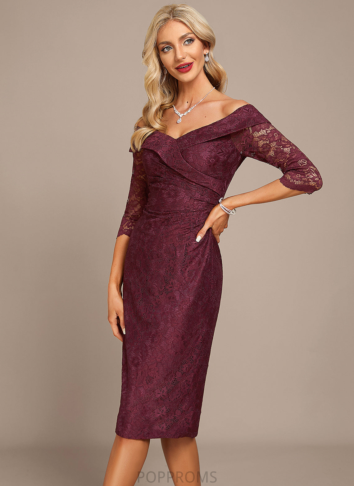 Knee-Length Lace Sheath/Column Off-the-Shoulder Stephanie Cocktail Cocktail Dresses Dress