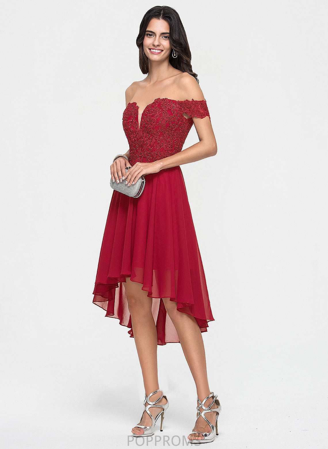 Dress Chiffon Beading Homecoming Dresses A-Line Homecoming Lace Asymmetrical Off-the-Shoulder With Jenny