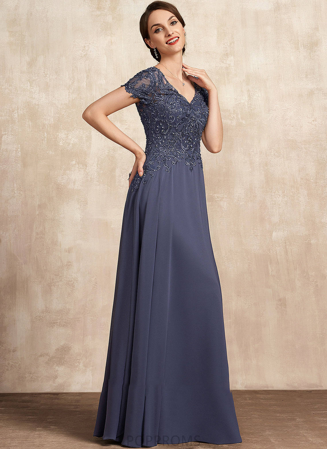 V-neck Lace Aurora Dress Mother of the Bride Dresses A-Line the Mother Beading Floor-Length of With Bride Sequins Chiffon