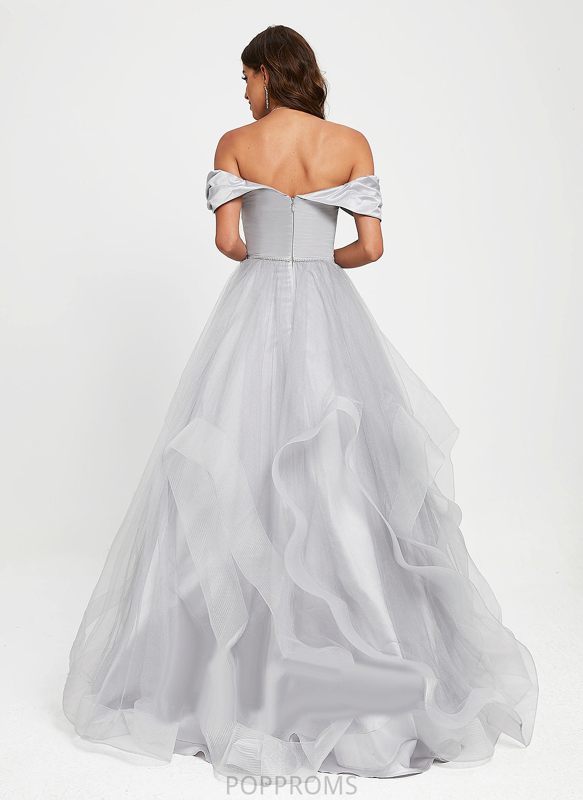 Train Satin Prom Dresses Winifred Off-the-Shoulder Tulle Ball-Gown/Princess Sweep