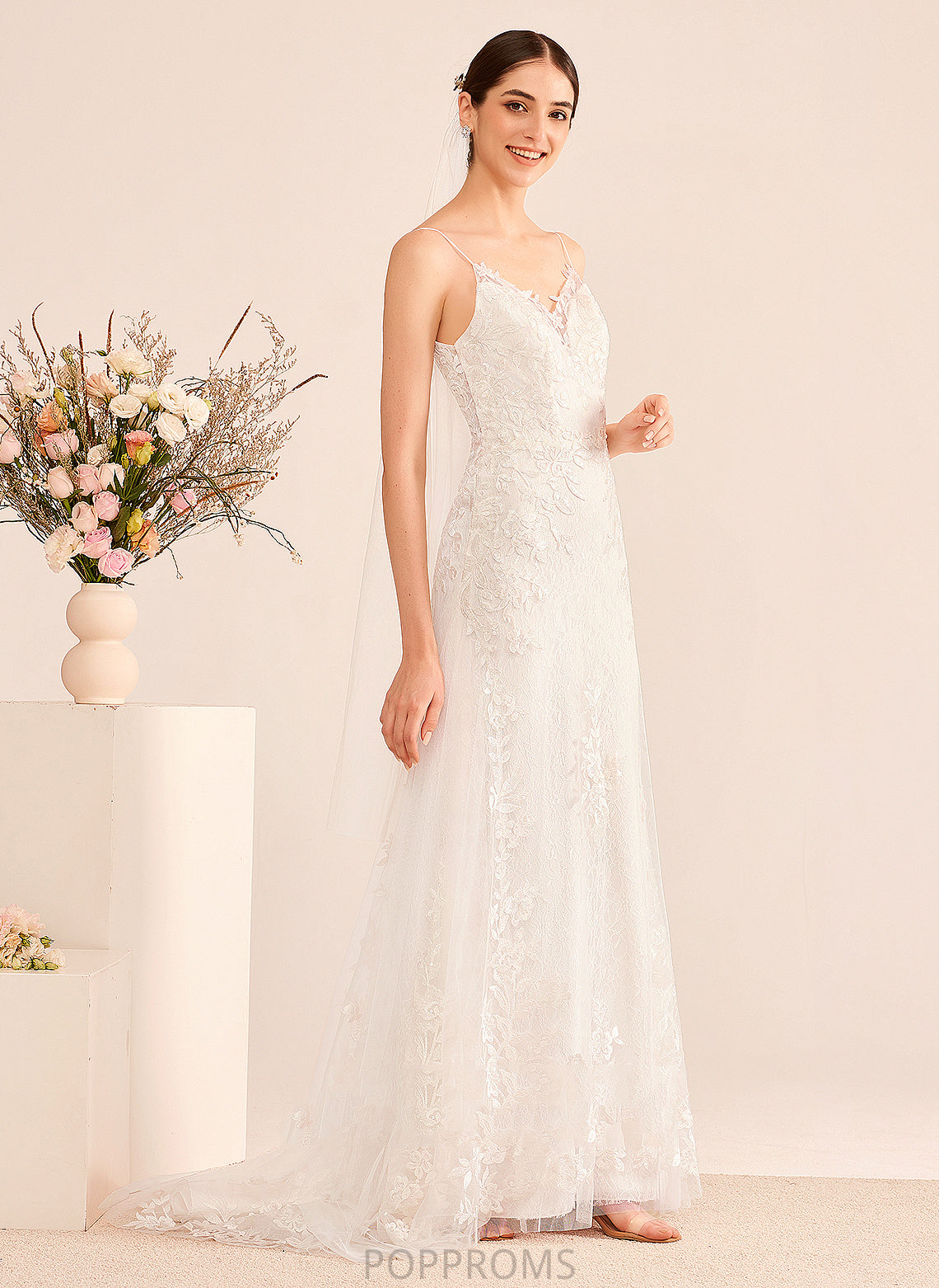 Wedding Dresses Wedding Court Riya A-Line Tulle With Lace Dress V-neck Train Sequins