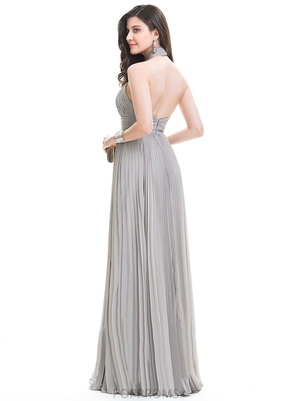 Annabelle Pleated Chiffon With Floor-Length Prom Dresses A-Line Halter