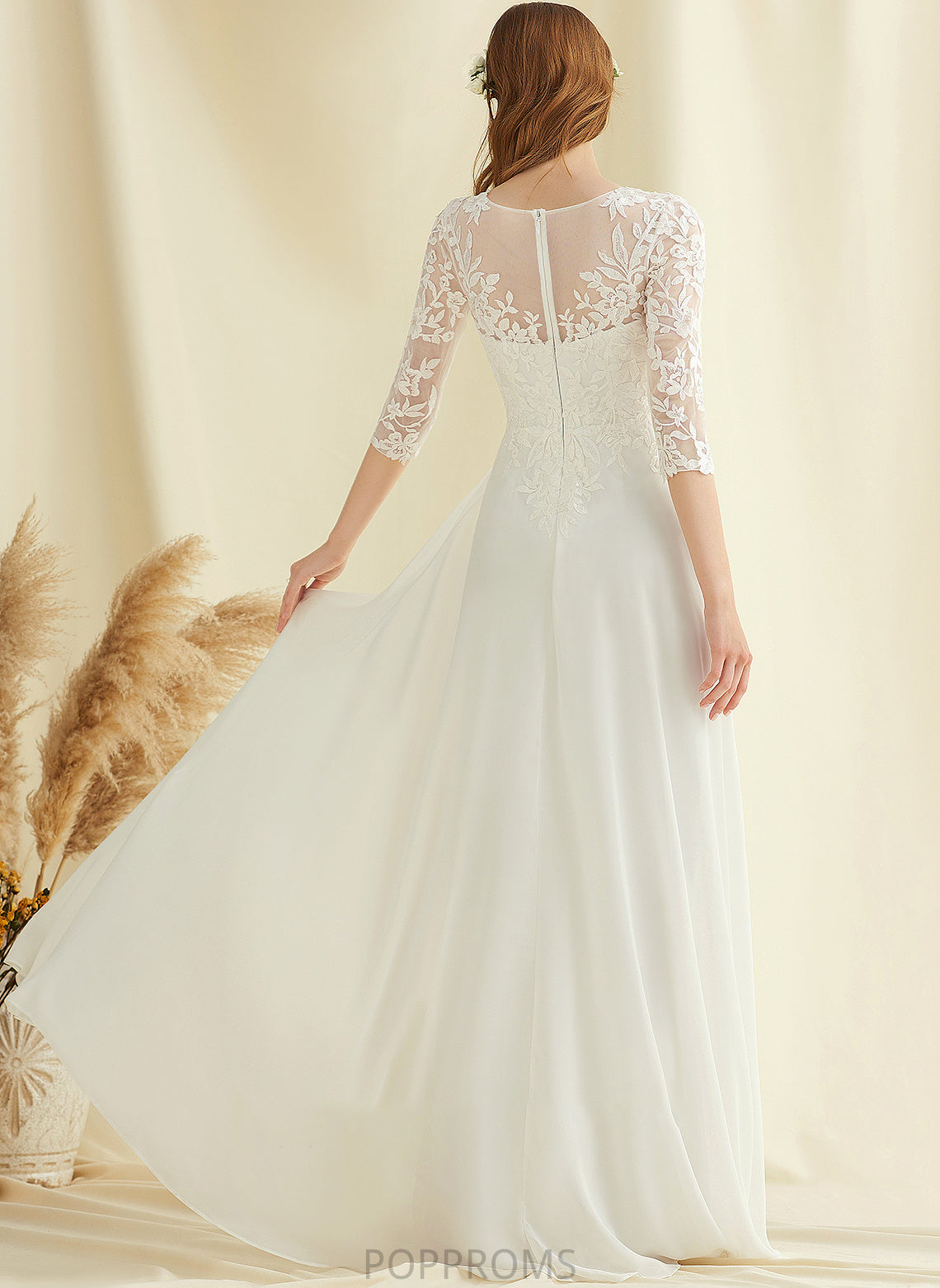 Wedding Wedding Dresses A-Line Lace V-neck Chiffon Aylin Floor-Length Dress