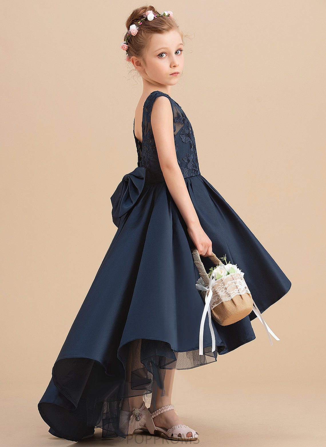 Satin Girl Dress Neck Flower Bow(s) Sleeveless - Alessandra Asymmetrical Flower Girl Dresses With Ball-Gown/Princess Scoop