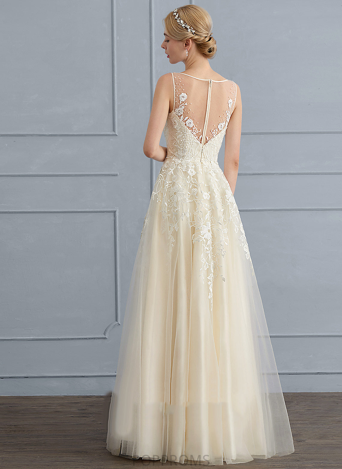 Dress Nora Beading Wedding Sequins With Lace Tulle Wedding Dresses Floor-Length V-neck A-Line