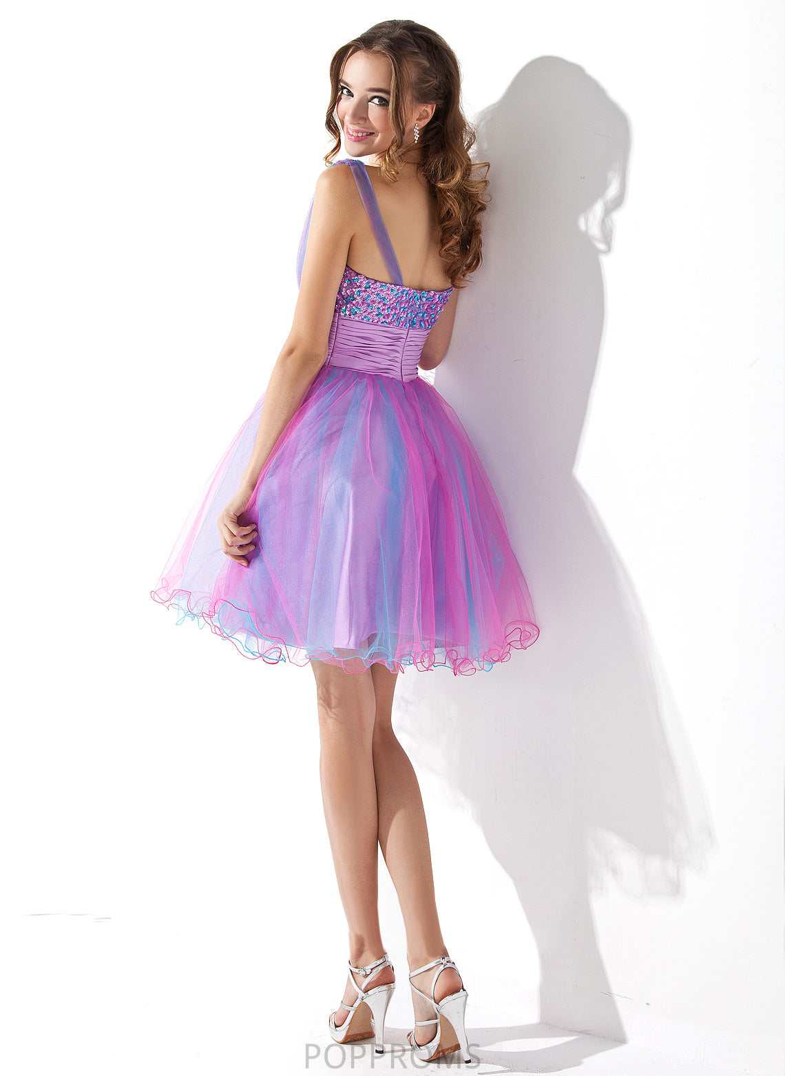 Sequins Homecoming One-Shoulder Dress A-Line With Beading Ruffle Short/Mini Tulle Heidi Homecoming Dresses