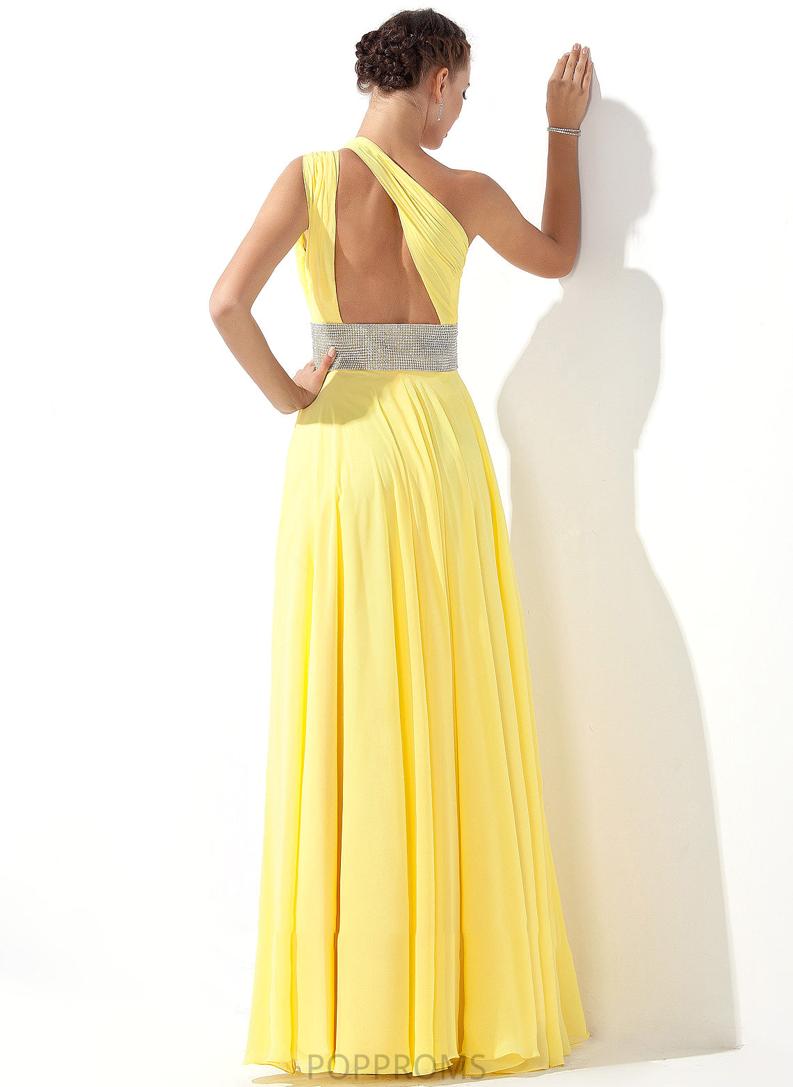 With A-Line Floor-Length One-Shoulder Sara Beading Chiffon Ruffle Prom Dresses