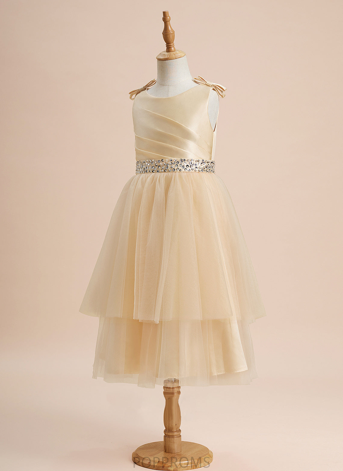 Dress Flower - Knee-length Flower Girl Dresses Neck Beading/Sequins/Bow(s) Girl Scoop Satin/Tulle Winifred With Sleeveless A-Line