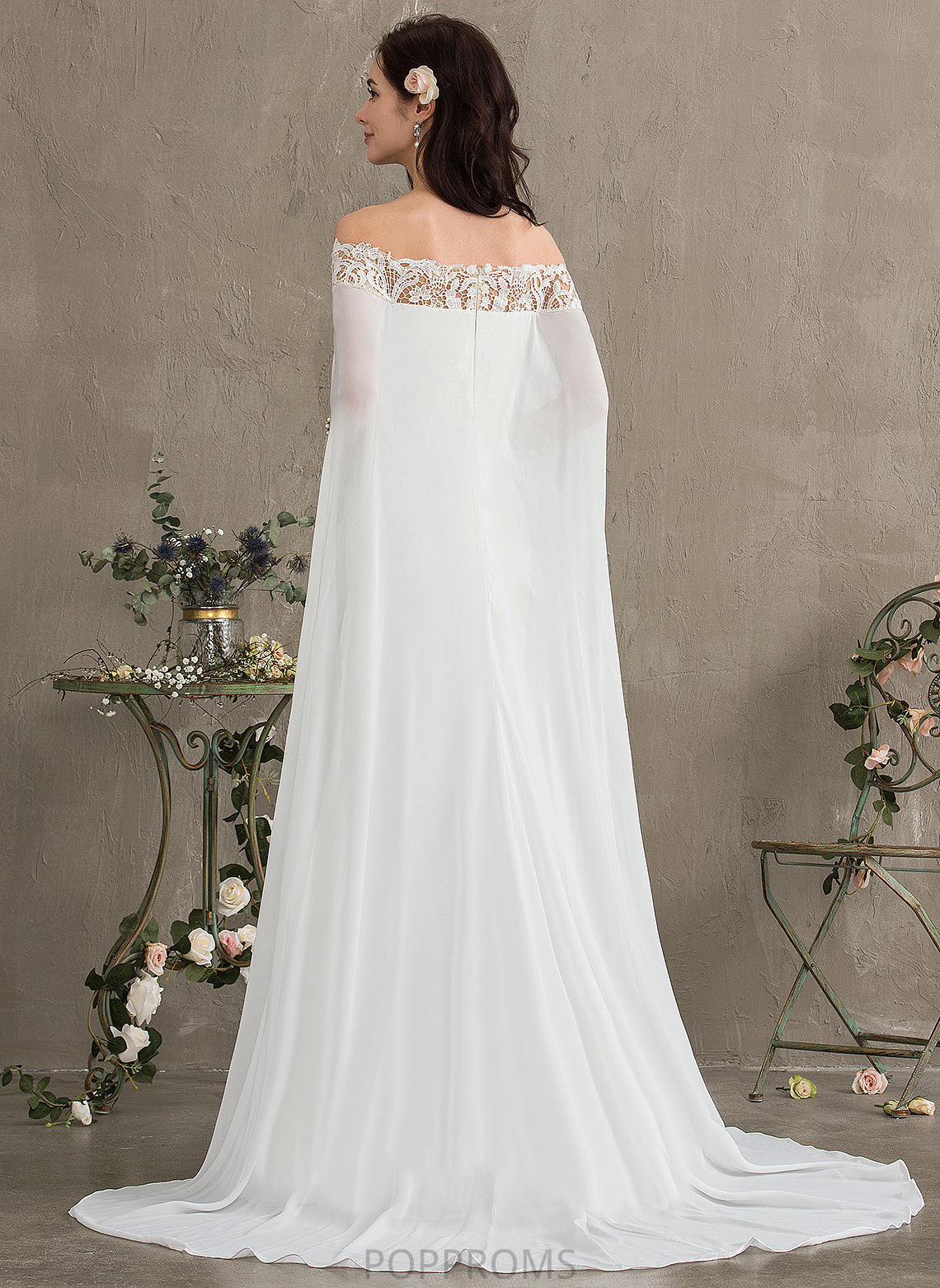 Lace Dress Lace Train Sheath/Column Wedding Dresses Gianna Chiffon With Court Off-the-Shoulder Wedding