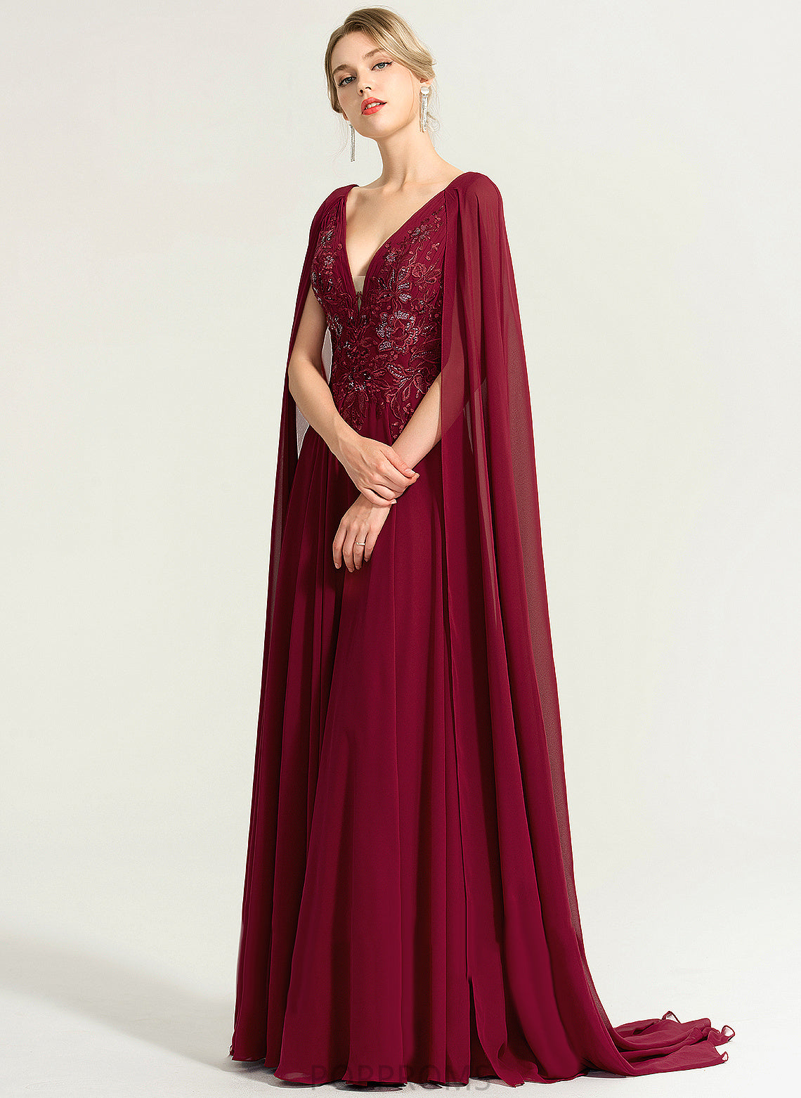 Wedding Floor-Length Wedding Dresses With Chiffon V-neck Dress Sequins Jacqueline A-Line Lace