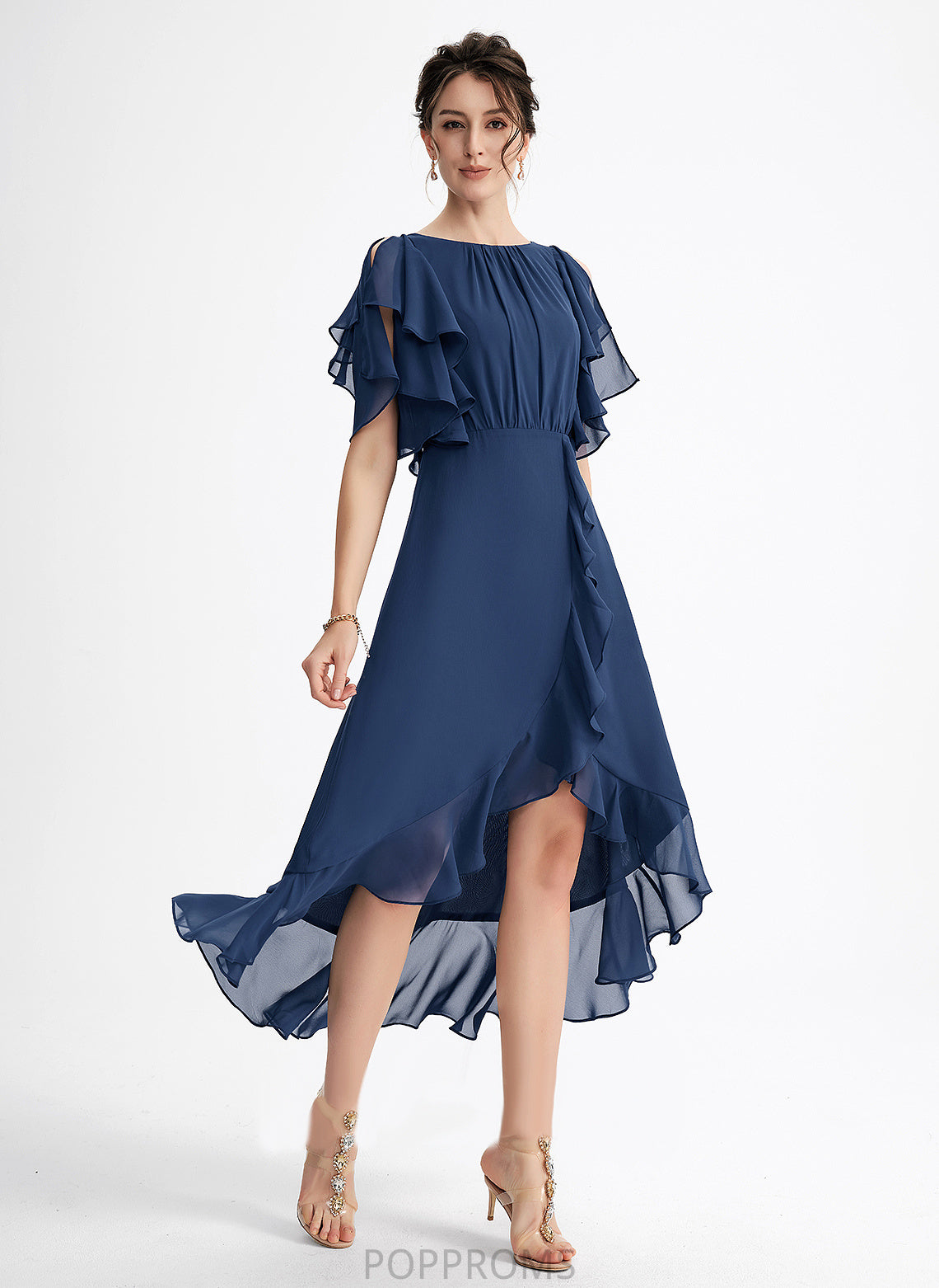 A-Line Cascading Asymmetrical Meg Cocktail Dresses Dress Neck Ruffles Cocktail Chiffon Scoop With