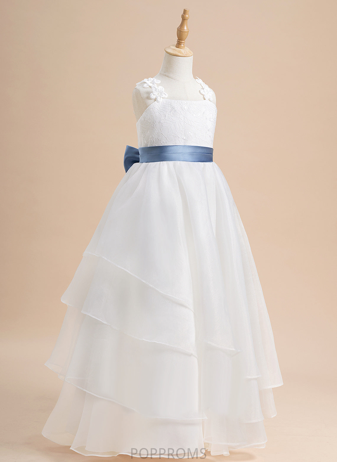 Dress With - Organza Girl Flower Girl Dresses Floor-length Flower Martina Neckline Ball-Gown/Princess Square Lace/Sash/Beading/Flower(s)/Bow(s) Sleeveless