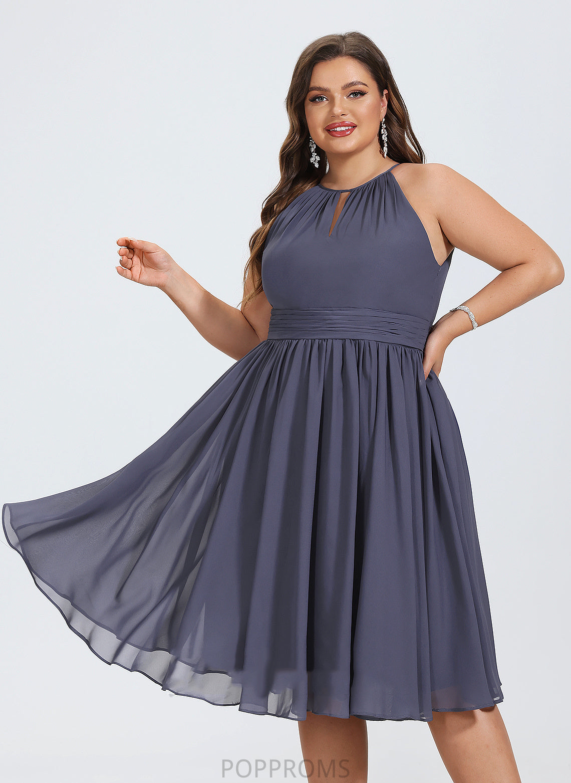 Dress Cocktail Cocktail Dresses With Neck Valentina A-Line Ruffle Chiffon Knee-Length Scoop