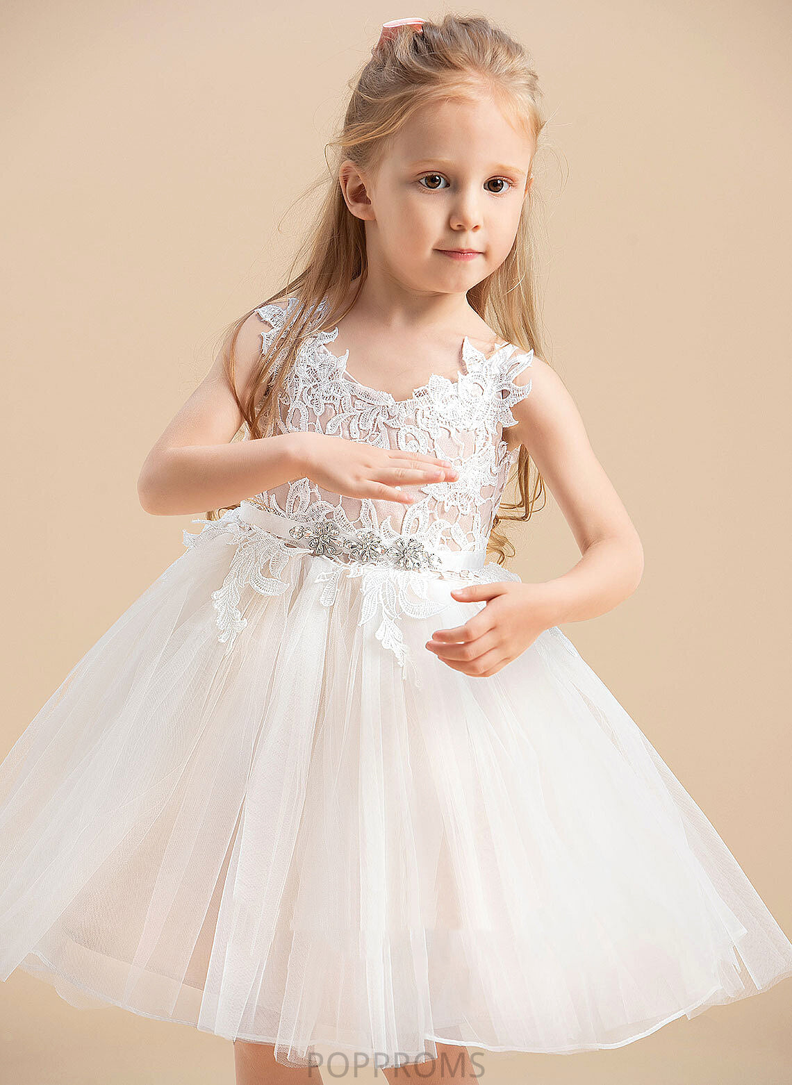 V-neck/Straps A-Line Tulle/Lace Dress Flower Girl Dresses Girl Flower Monique Knee-length Sleeveless -