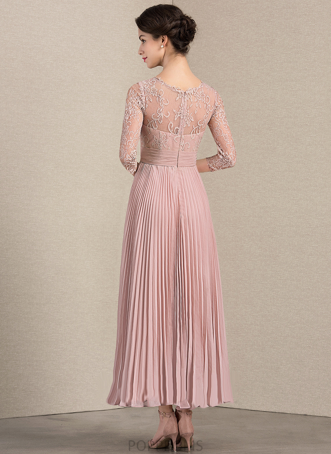 Ankle-Length Bride Neck Lace Pleated With the A-Line Mother of the Bride Dresses of Dress Scoop Chiffon Brooke Mother