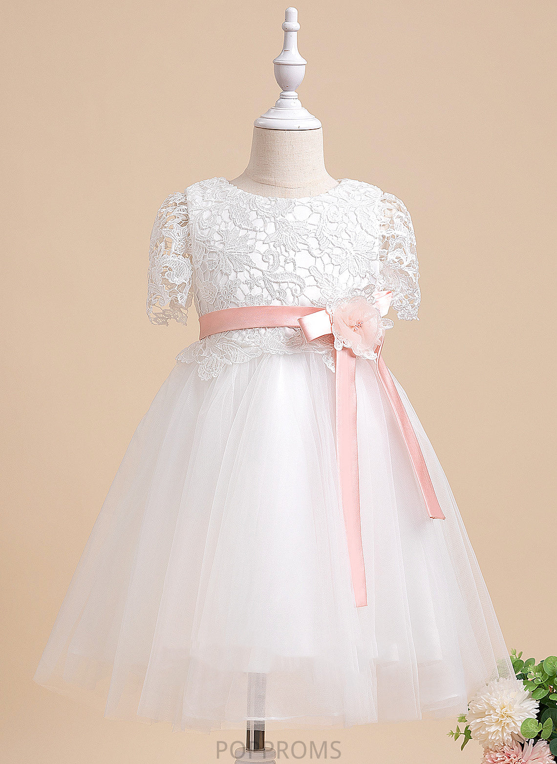 Sash/Flower(s) Sleeves A-Line Flower Girl Dresses Tulle/Lace Dress - Neck Flower Short Scoop Karen Knee-length With Girl