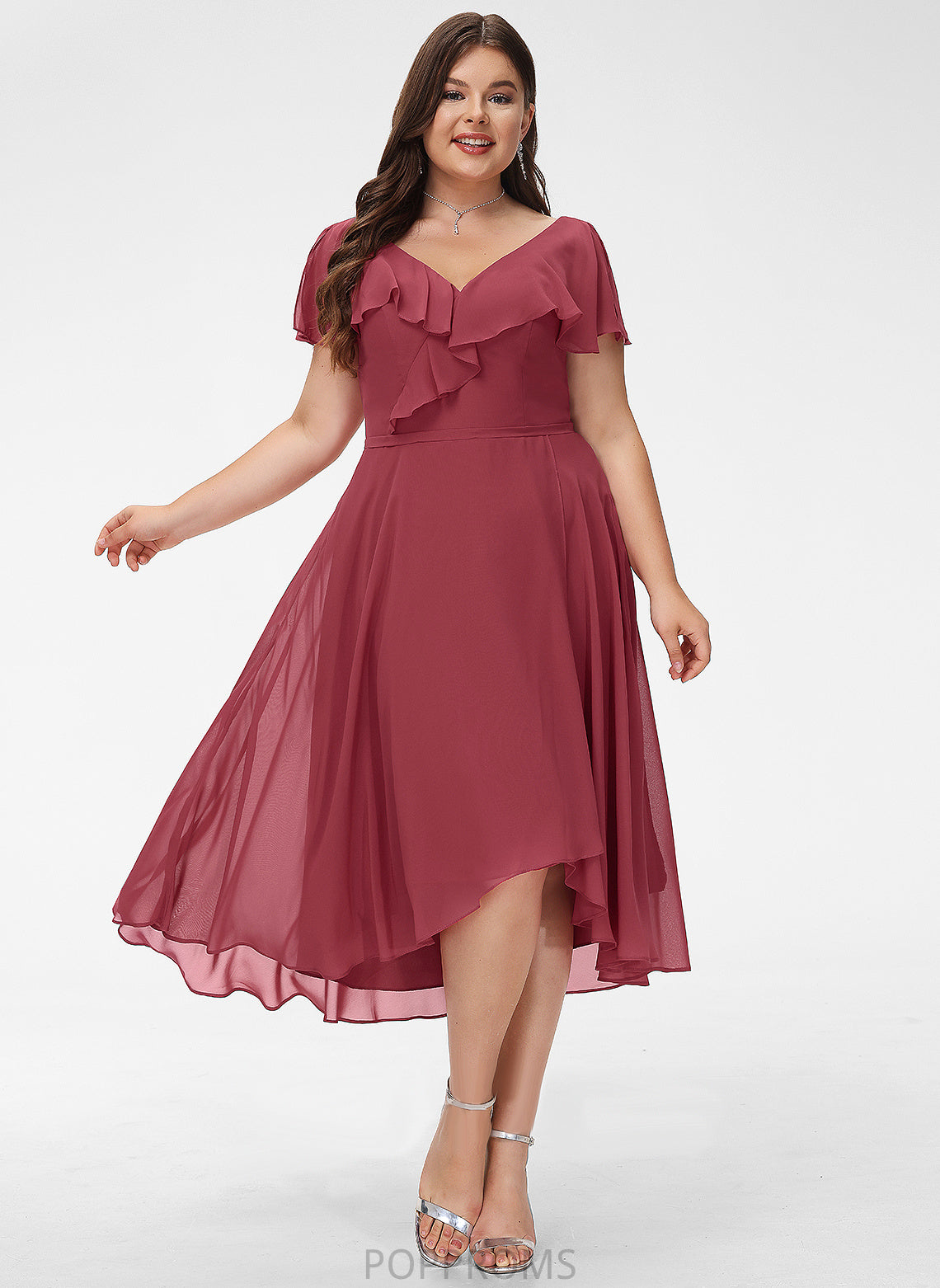 Cocktail Dresses Chiffon A-Line Asymmetrical Dress V-neck Ruffle Cocktail Patricia With