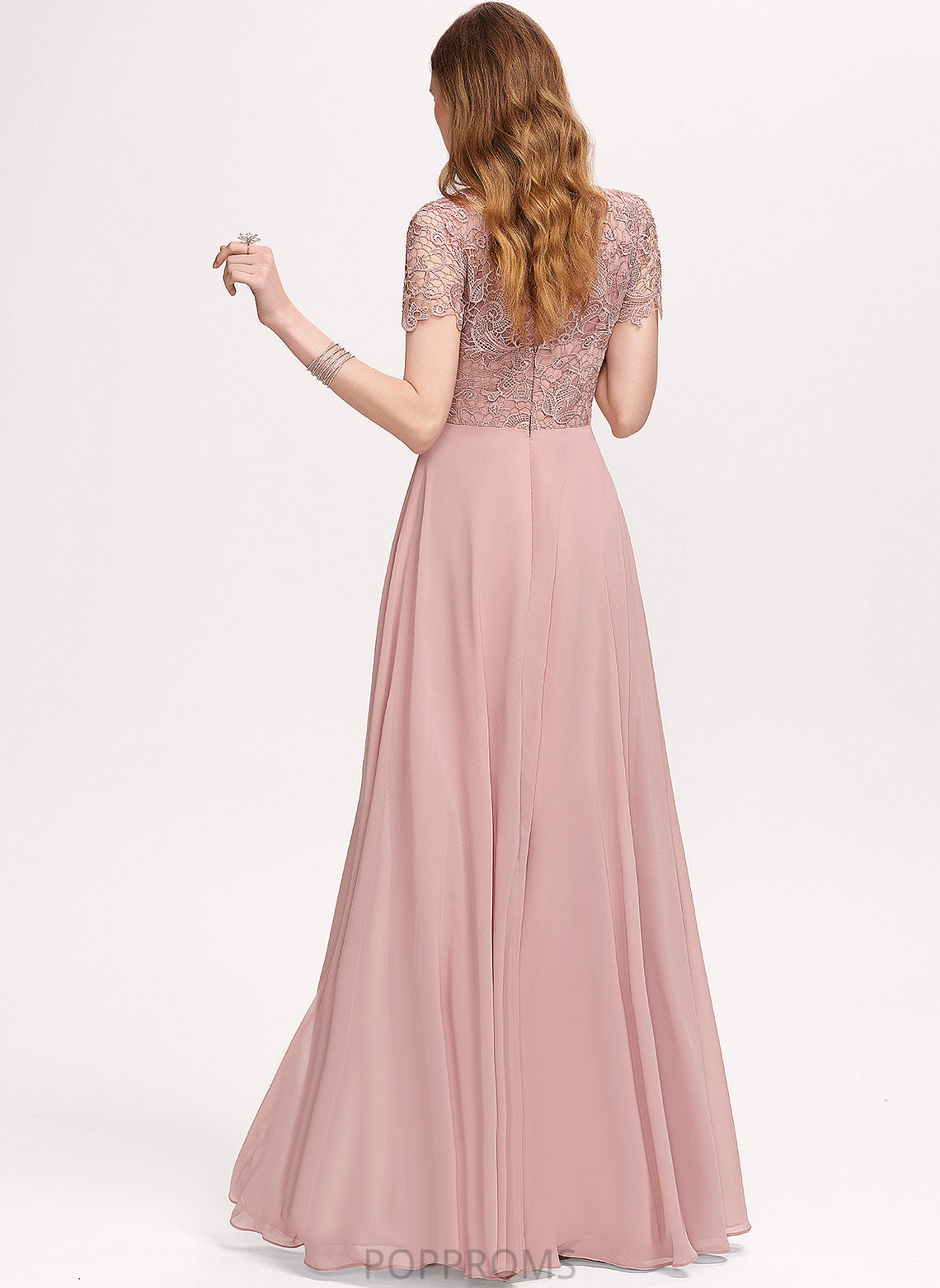 Lace A-Line Scoop Ginny Chiffon Floor-Length Prom Dresses With Sequins