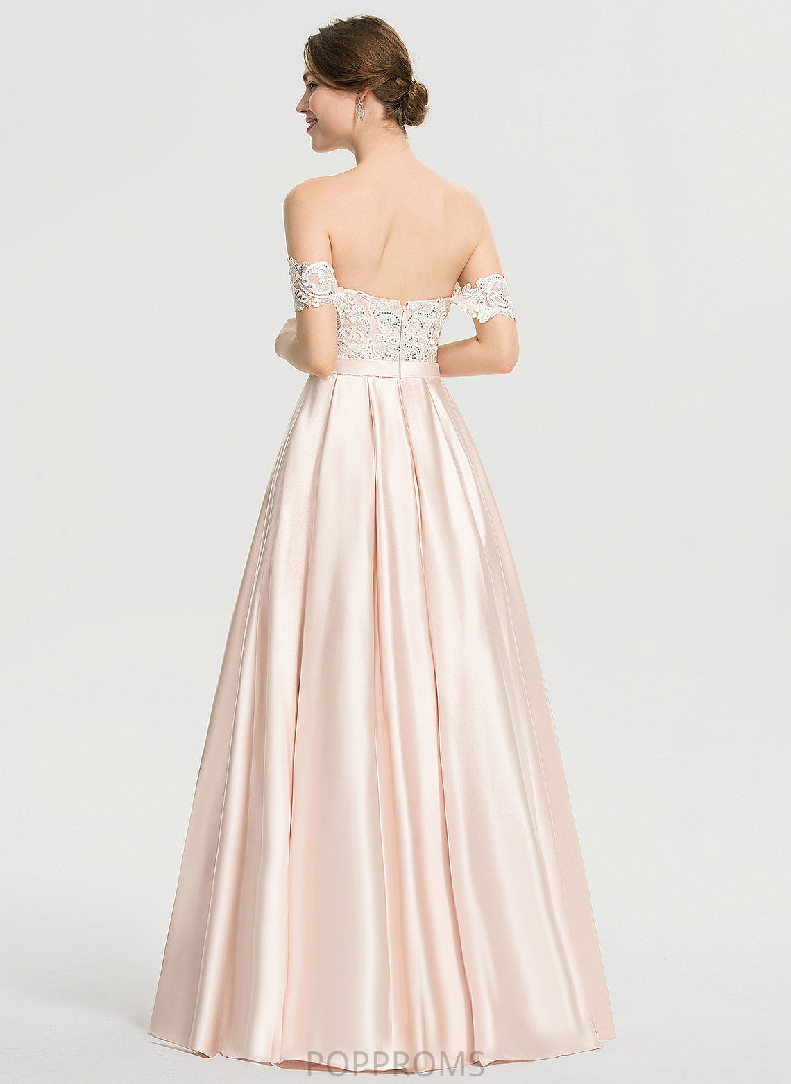 Satin Sequins Wedding Dresses Off-the-Shoulder Lace Floor-Length Wedding With Dress Ball-Gown/Princess Winifred