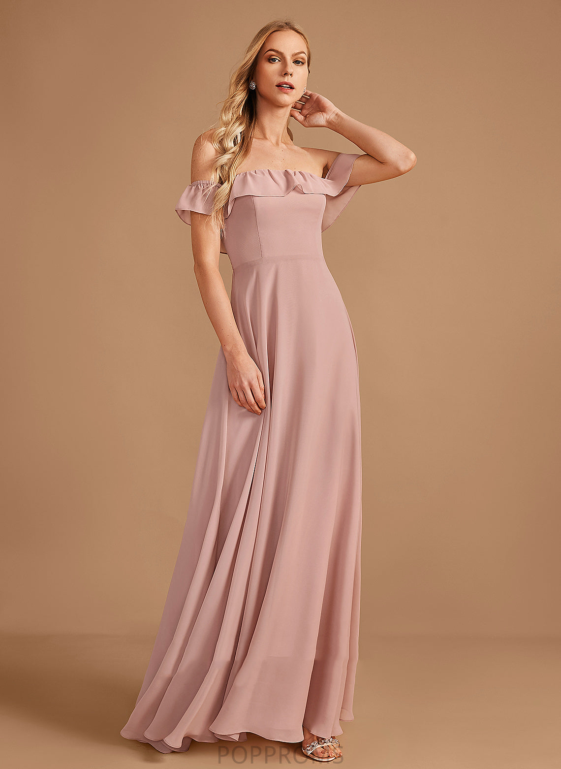 Fabric Length Off-the-Shoulder Ruffle Silhouette Neckline A-Line Floor-Length Embellishment Makenzie Scoop Velvet Bridesmaid Dresses